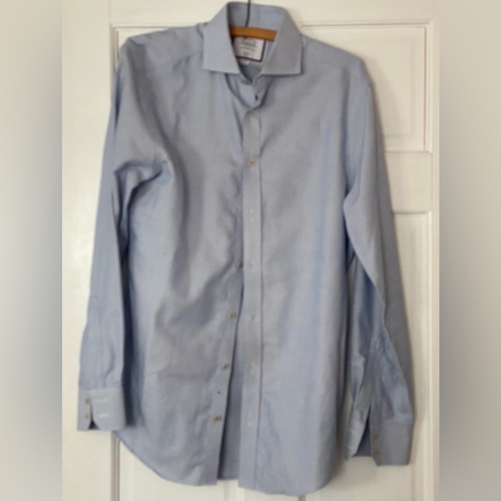 Charles Tyrwhitt Blue White Checkered Dress Shirt Slim Fit Non Iron 15/34in